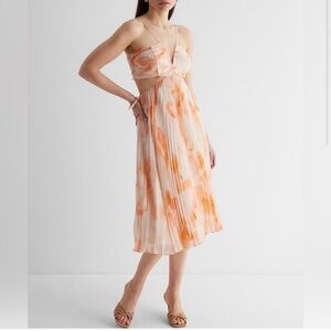 Elegant Peach Floral Midi Dress